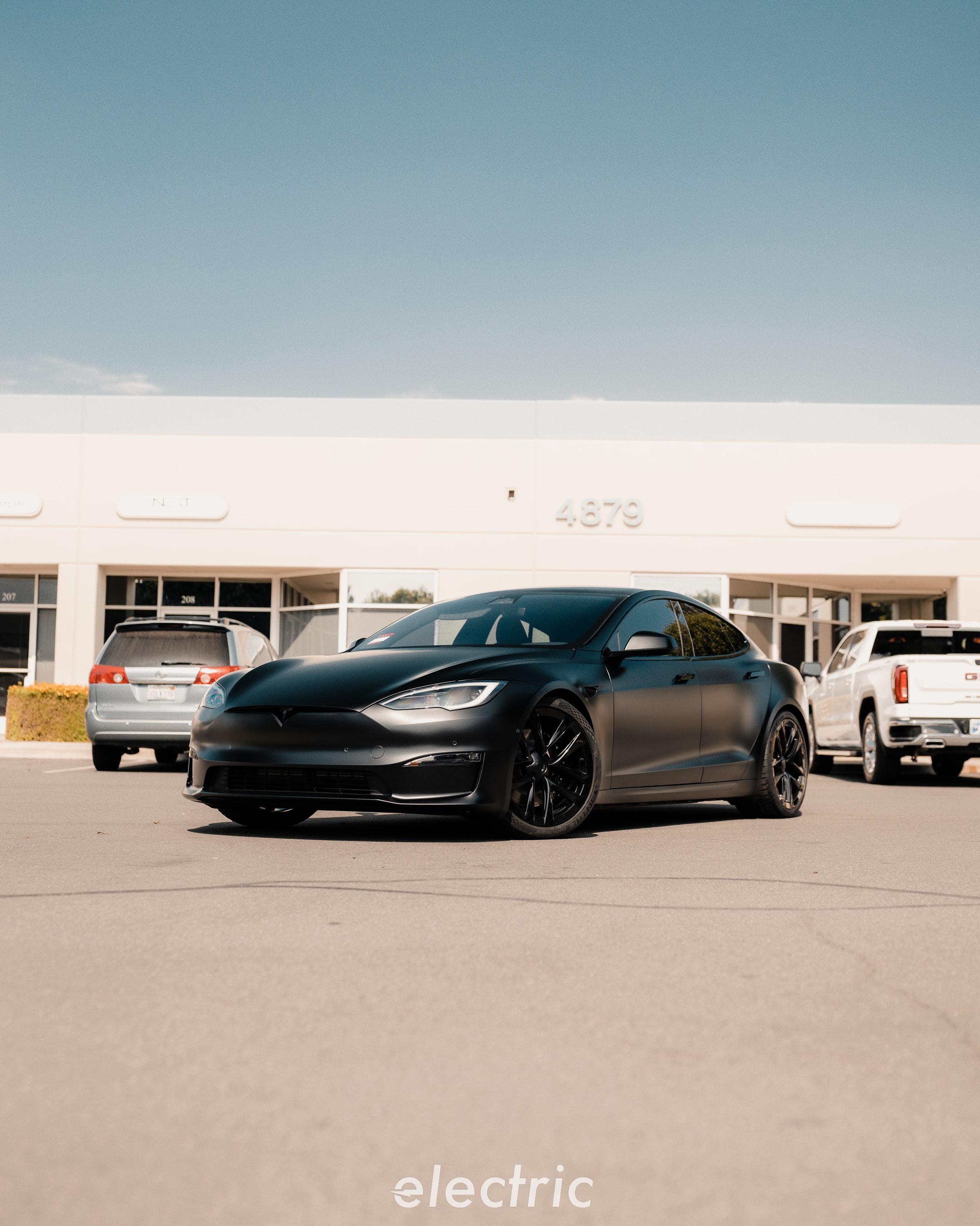 Tesla Model S in stealth satin wrap